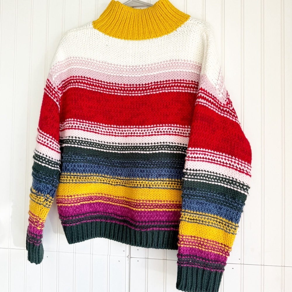 Sundance Size S Color Vibes Striped Chunky Knit Mock Neck Sweater Colorful Boho - Picture 7 of 7